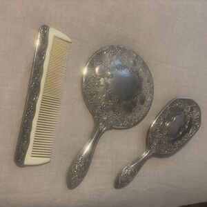 Vintage Silver Plate Vanity Set - Hand Mirror (Weighted), Brush & Comb.